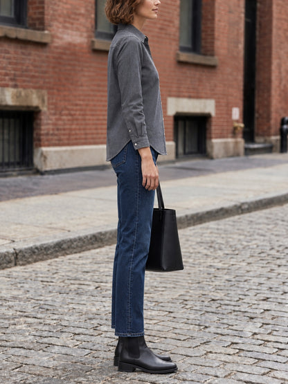 Charcoal grey relaxed fit lightweight denim city shirt with point collar and curved hem – Jolene