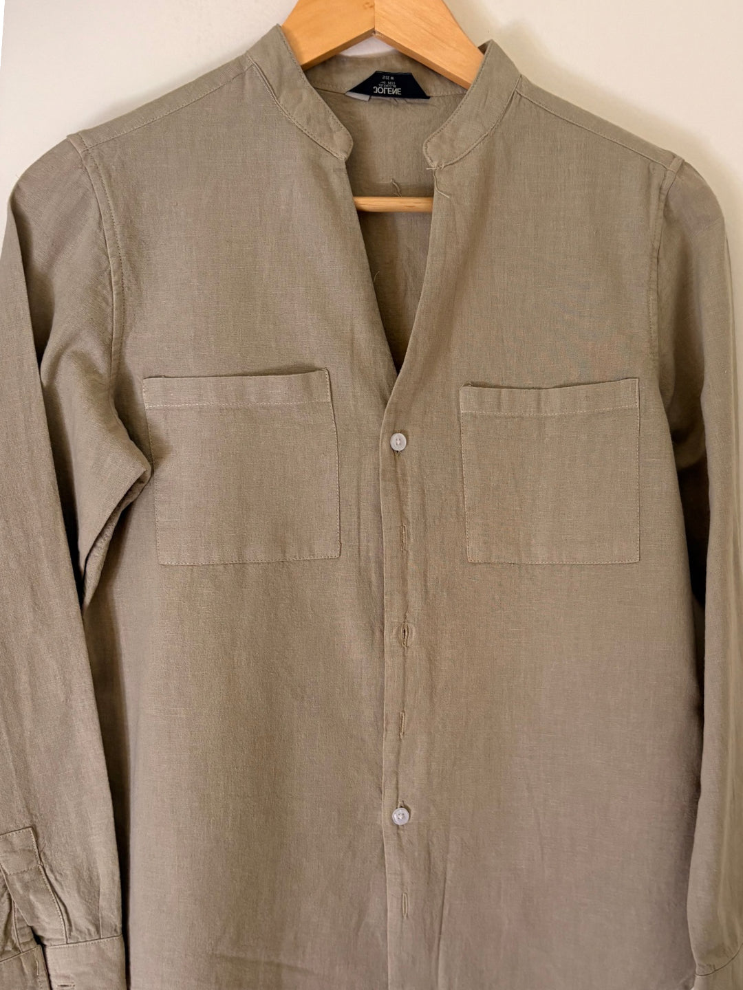 Earthy Brown Linen Casual Shirt with Mandarin Collar and Double Pocket
