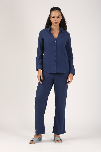 Linen Wide Leg Pants - Midnight Blue