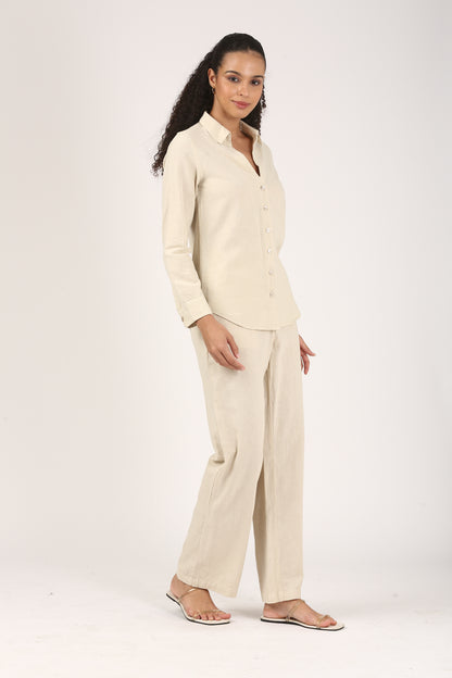 Linen Wide Leg Pants - Beige