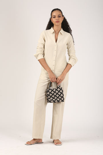 Linen Wide Leg Pants - Beige