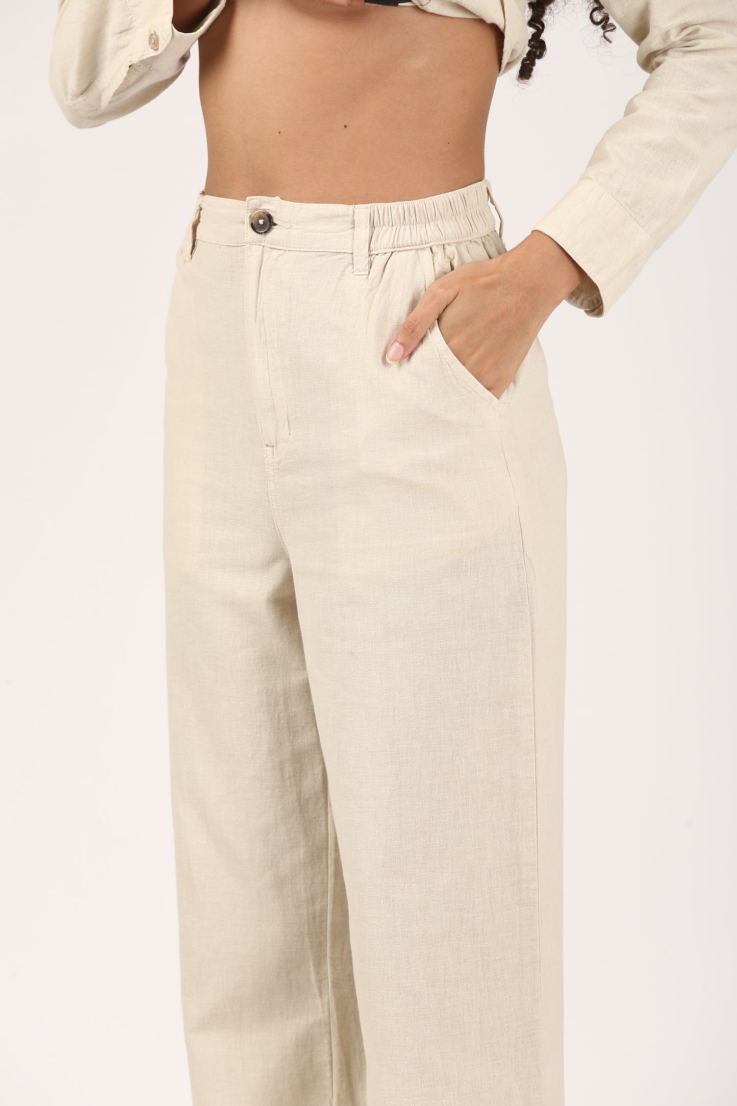 Linen Wide Leg Pants - Beige