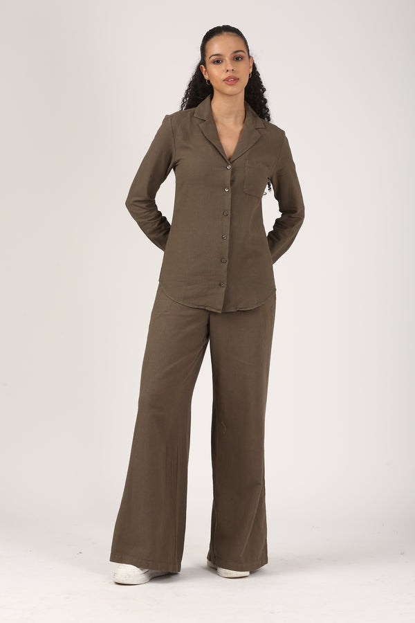 Linen Flare Pant - Olive