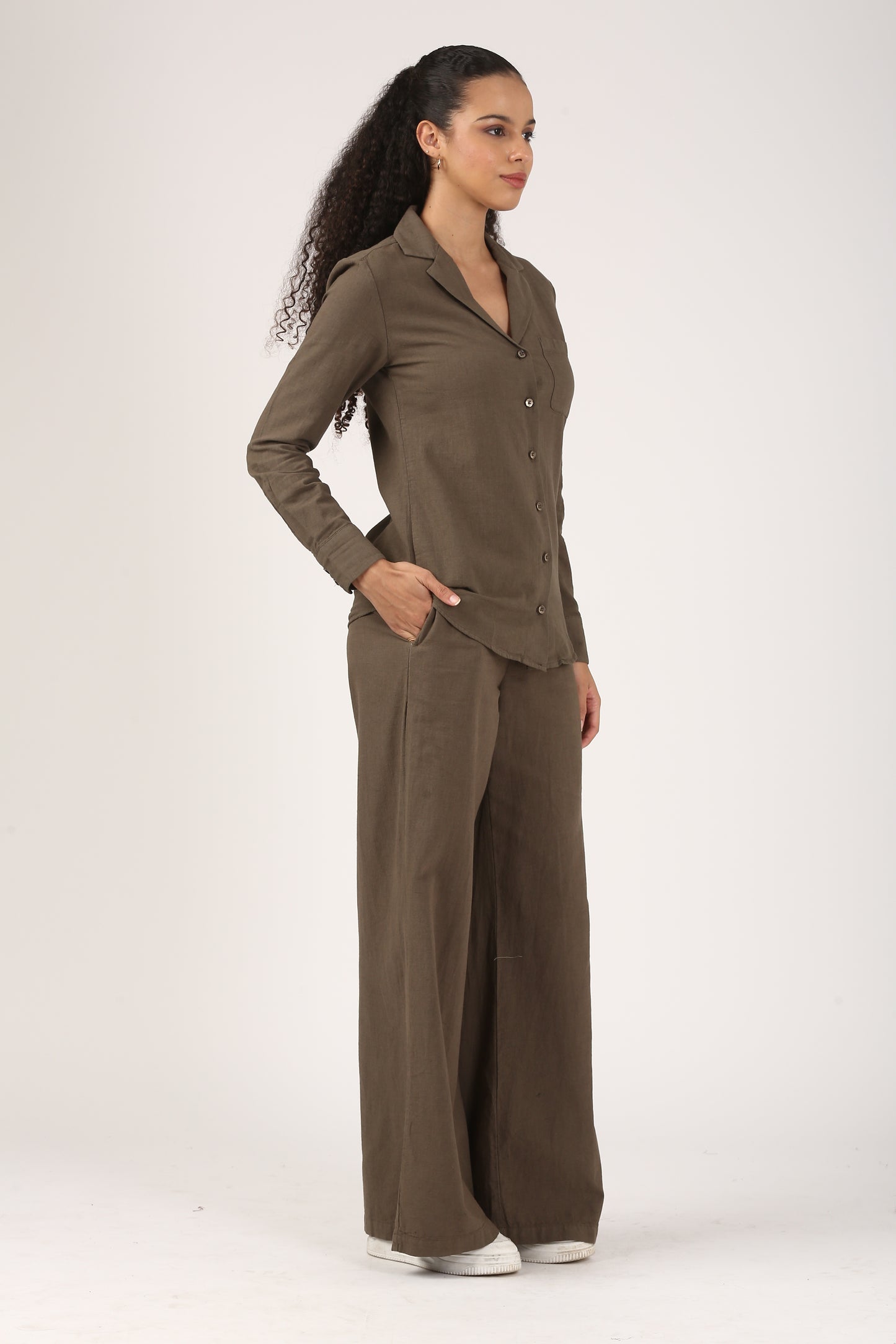 Linen Flare Pant - Olive