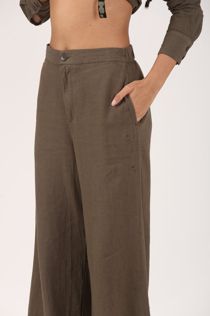 Linen Flare Pant - Olive
