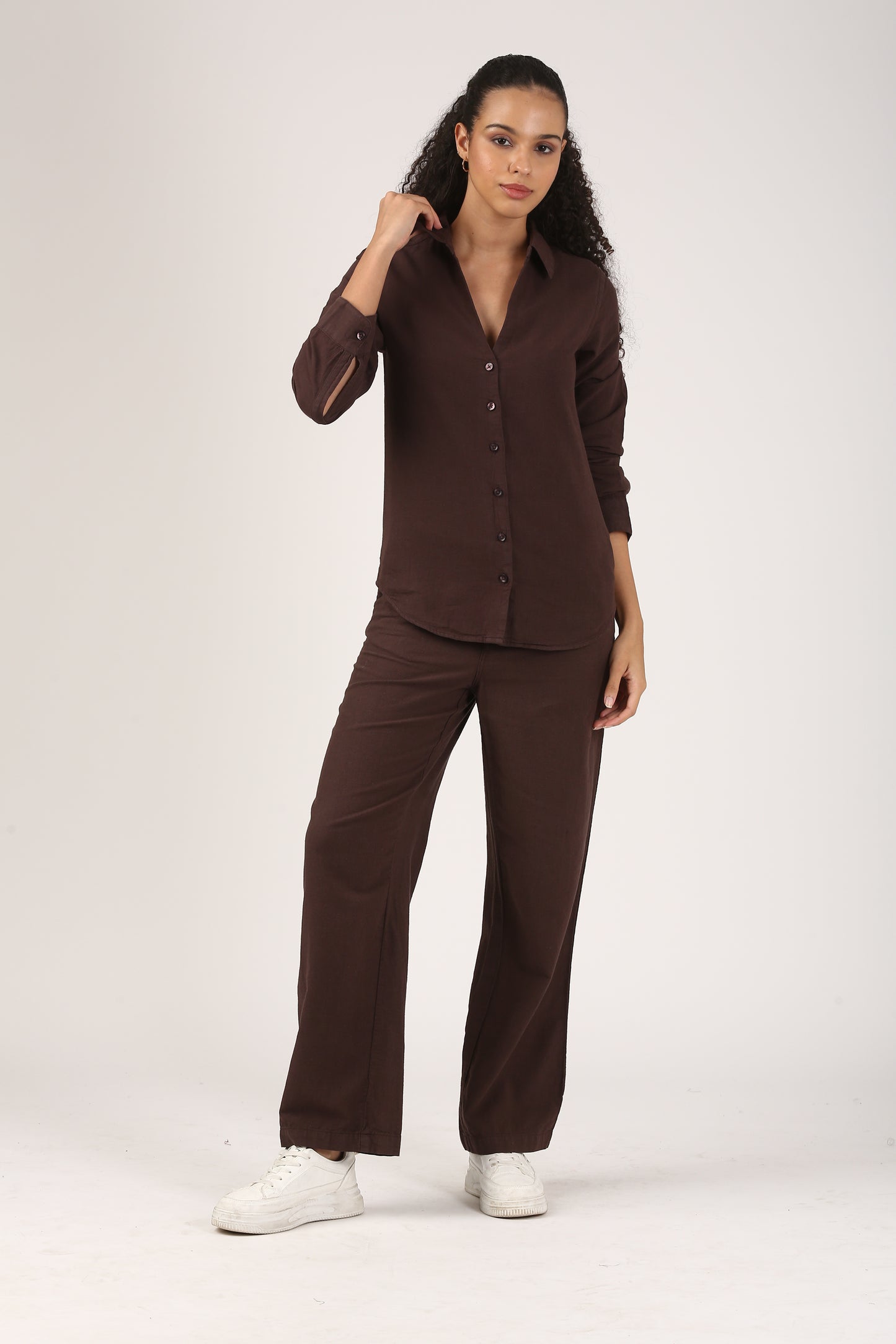 Linen Wide Leg Pants - Chocolate Brown