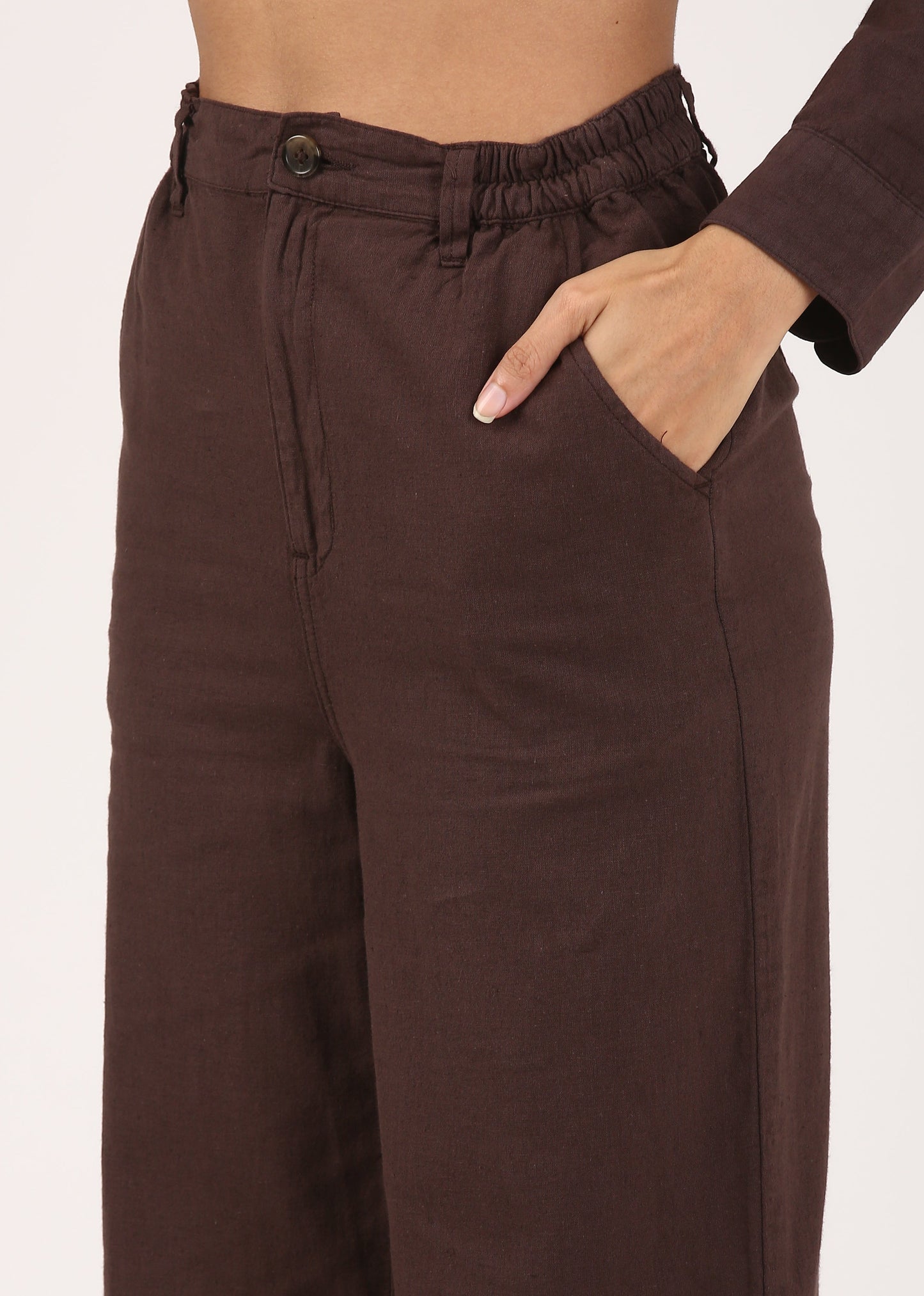 Linen Wide Leg Pants - Chocolate Brown