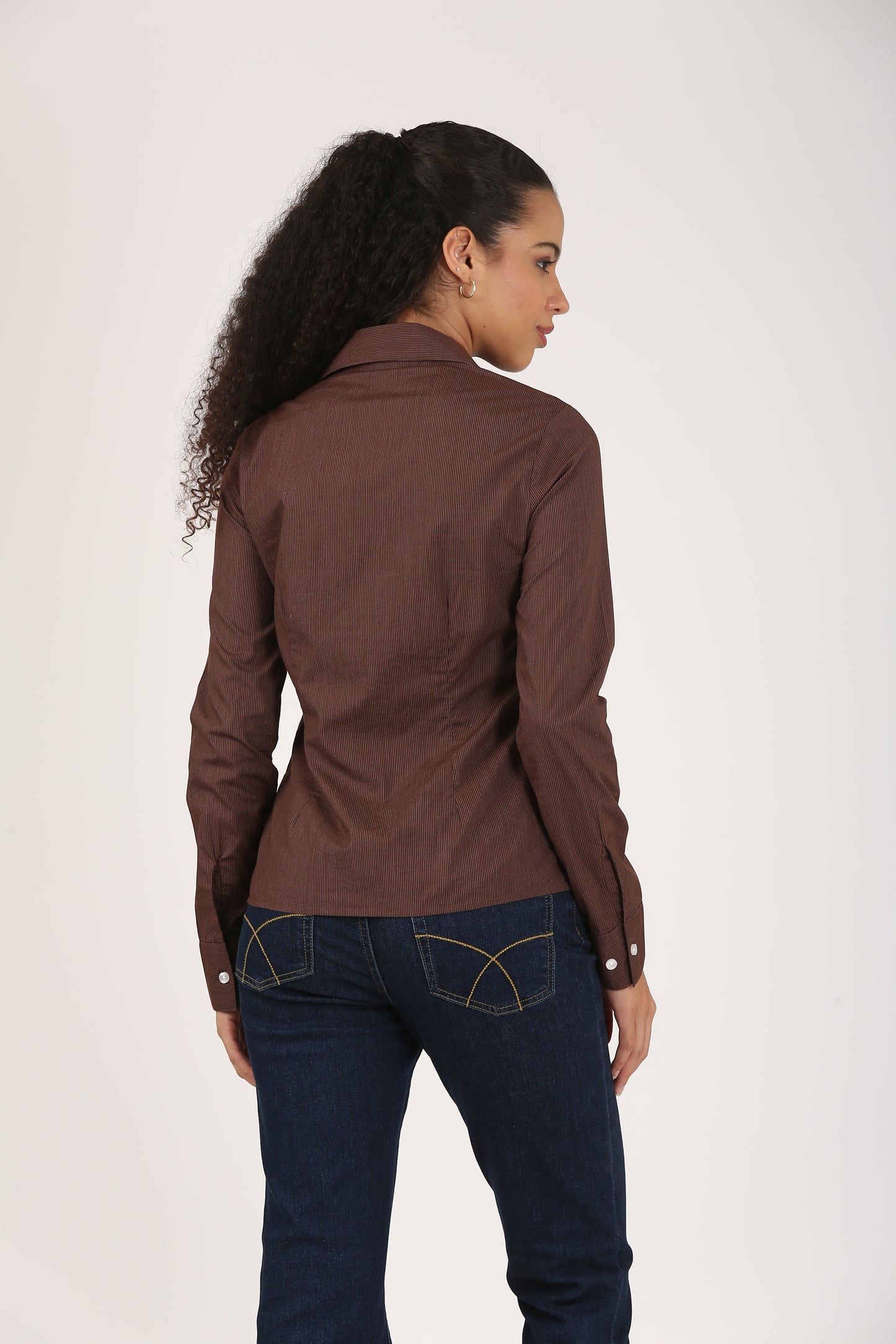 Brown Cotton Striped Shirt