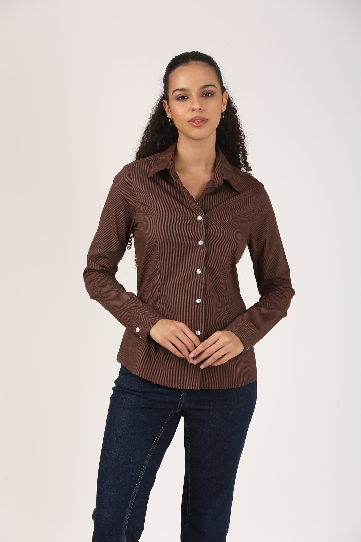 Brown Cotton Striped Shirt