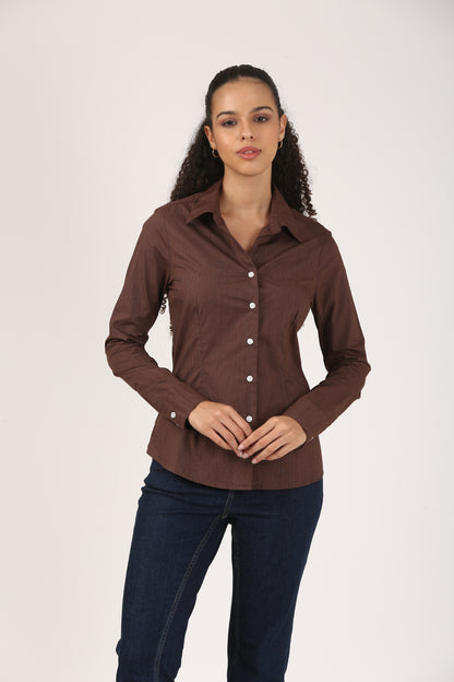 Brown Cotton Striped Shirt