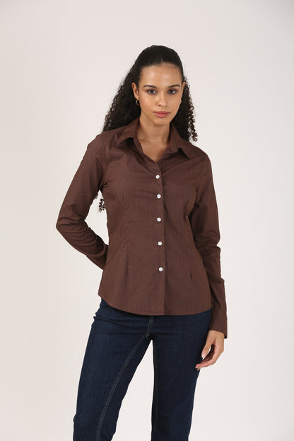 Brown Cotton Striped Shirt