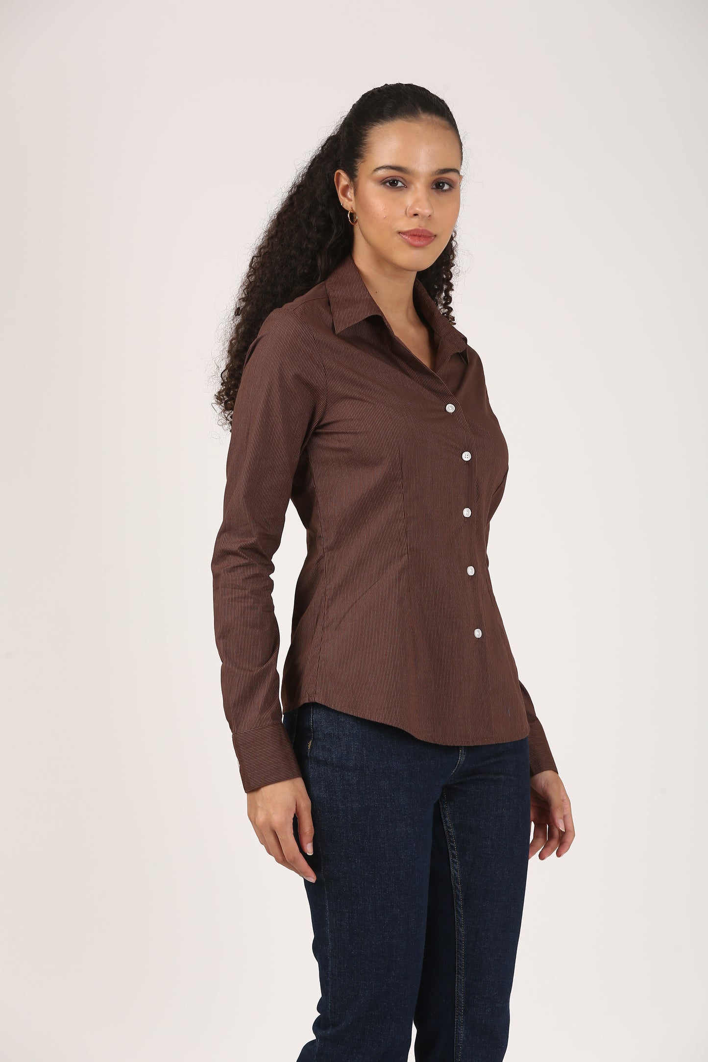 Brown Cotton Striped Shirt