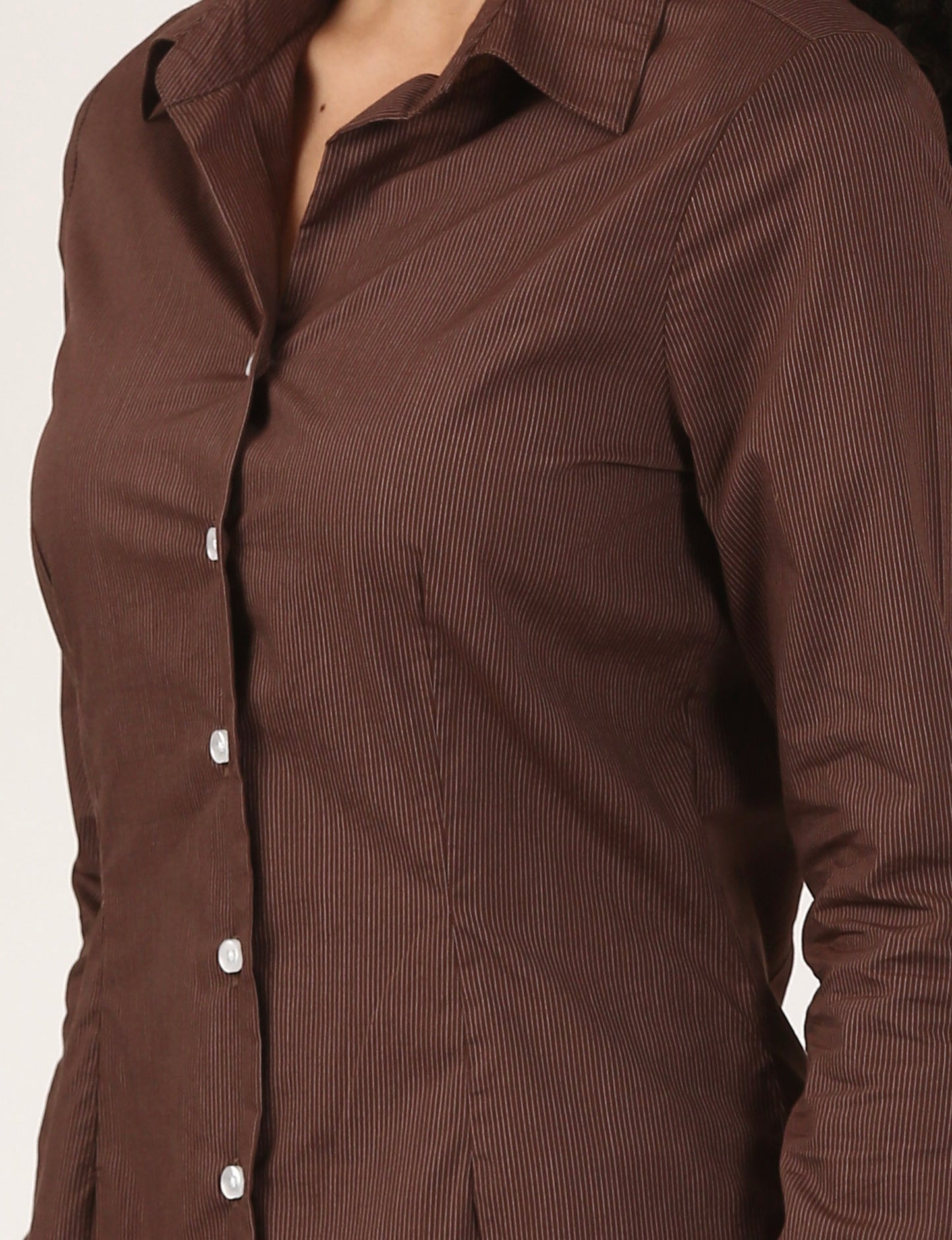 Brown Cotton Striped Shirt