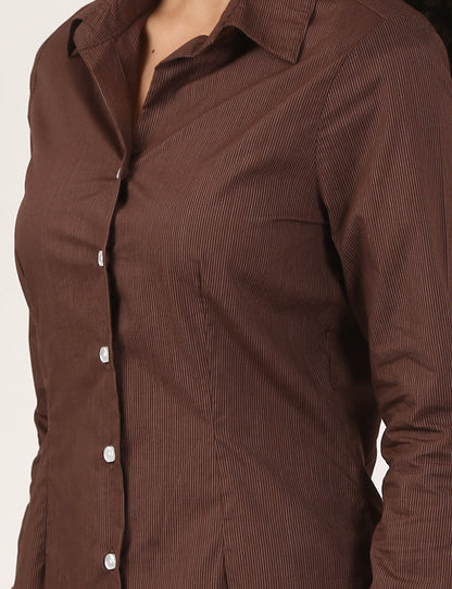 Brown Cotton Striped Shirt