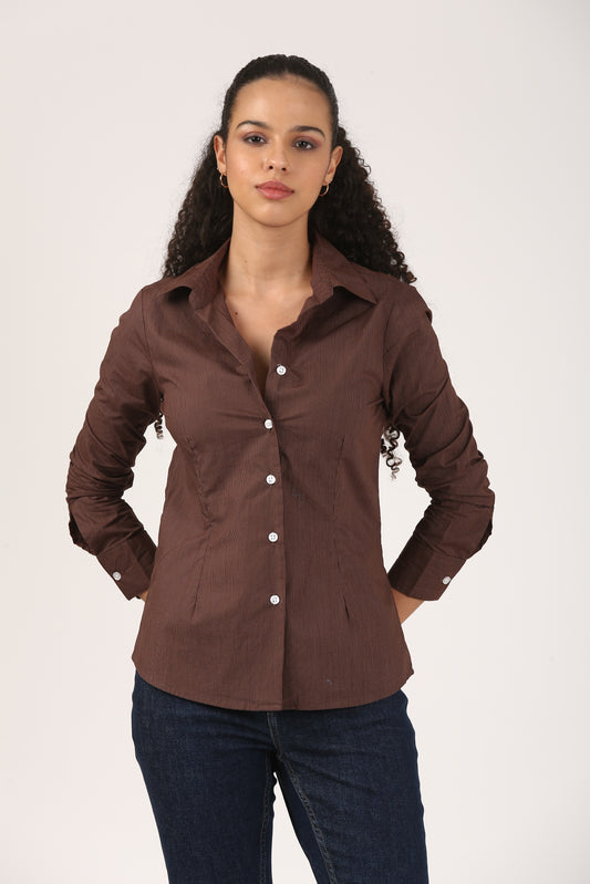 Brown Cotton Striped Shirt