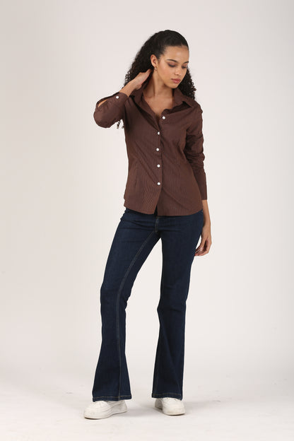 Brown Cotton Striped Shirt