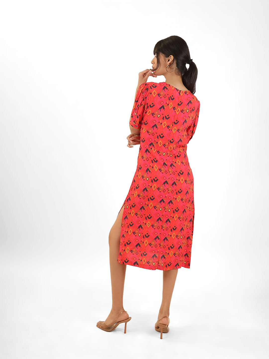 Printed Ruched Midi Dress