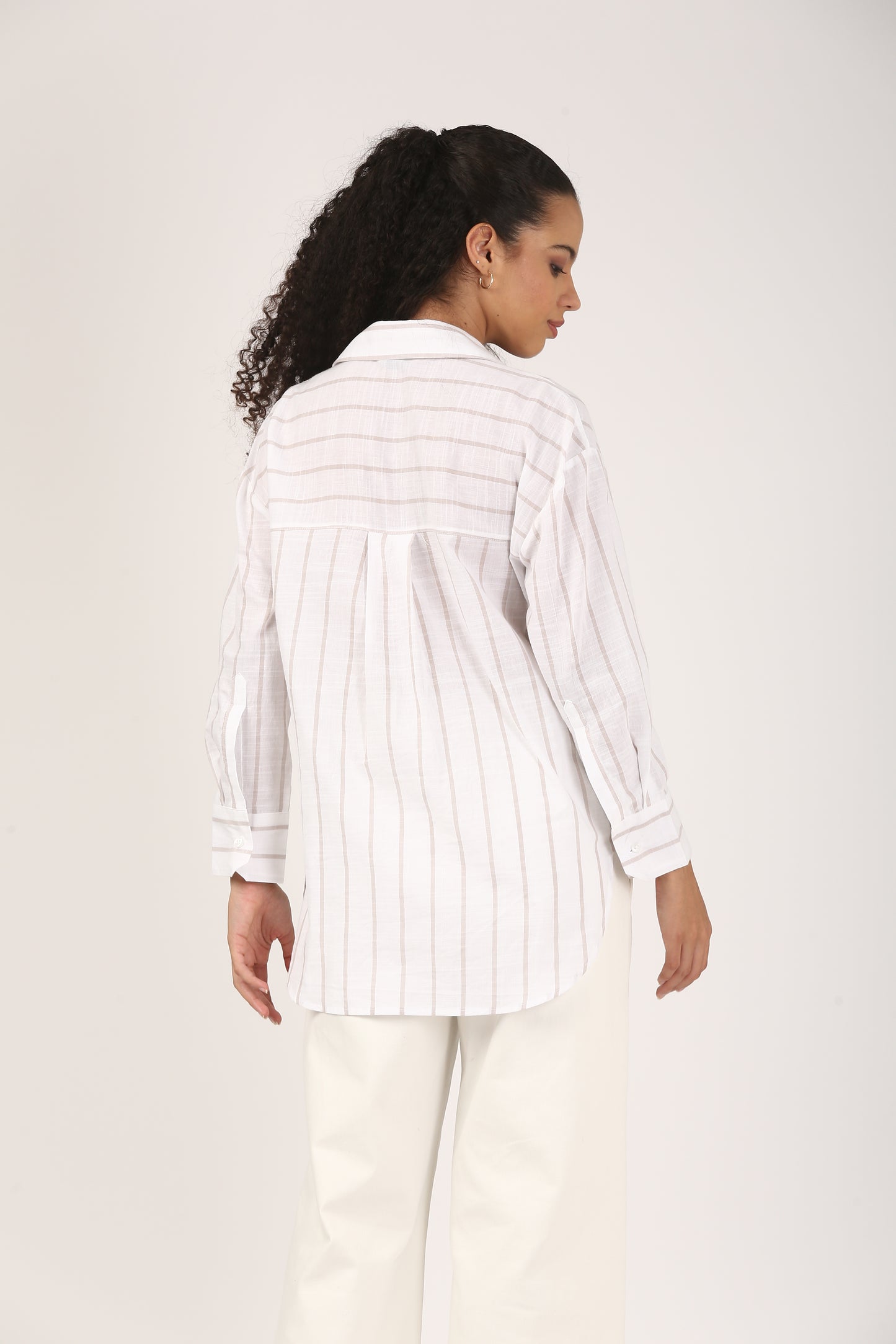 Ivory Sand Stripe Cotton Popover Shirt