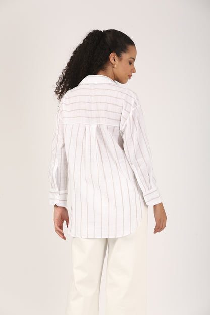 Ivory Sand Stripe Cotton Popover Shirt