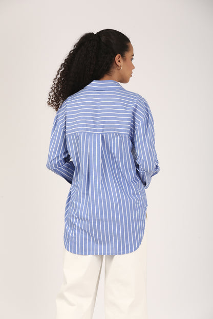 Azure Lines Cotton Popover Shirt