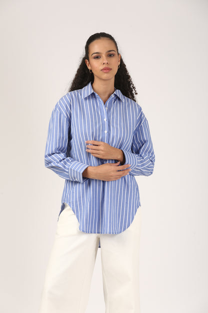 Azure Lines Cotton Popover Shirt