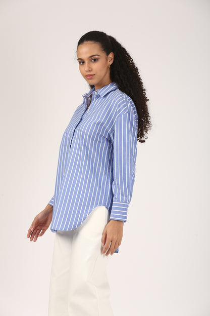 Azure Lines Cotton Popover Shirt
