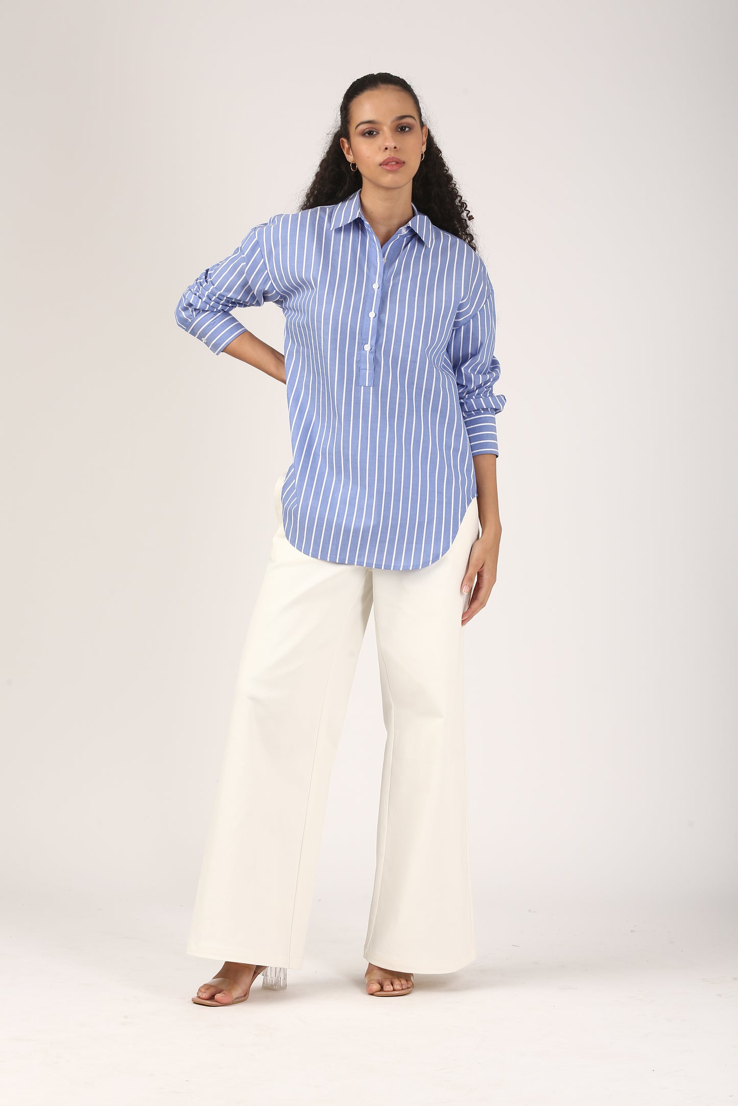 Azure Lines Cotton Popover Shirt