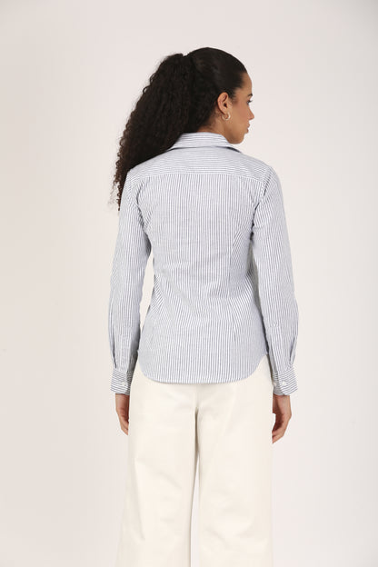 90s Ash Grey Fitted Stripe Shirt