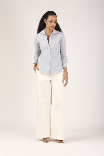 90s Ash Grey Fitted Stripe Shirt