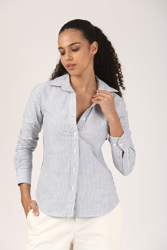 90s Ash Grey Fitted Stripe Shirt