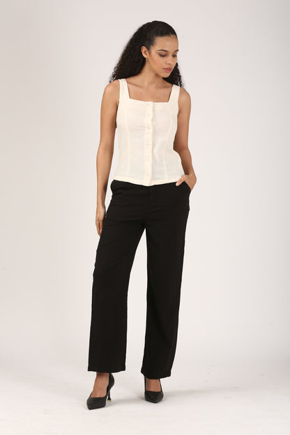 Black linen wide leg pant