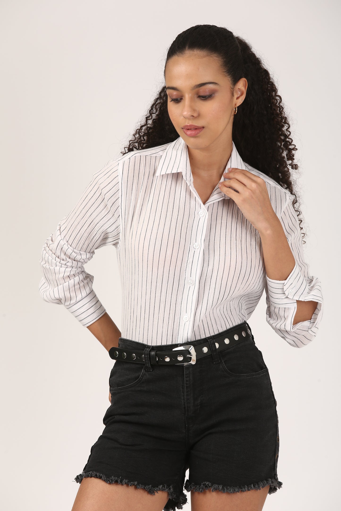 Crinkle Cotton Stripe Shirt