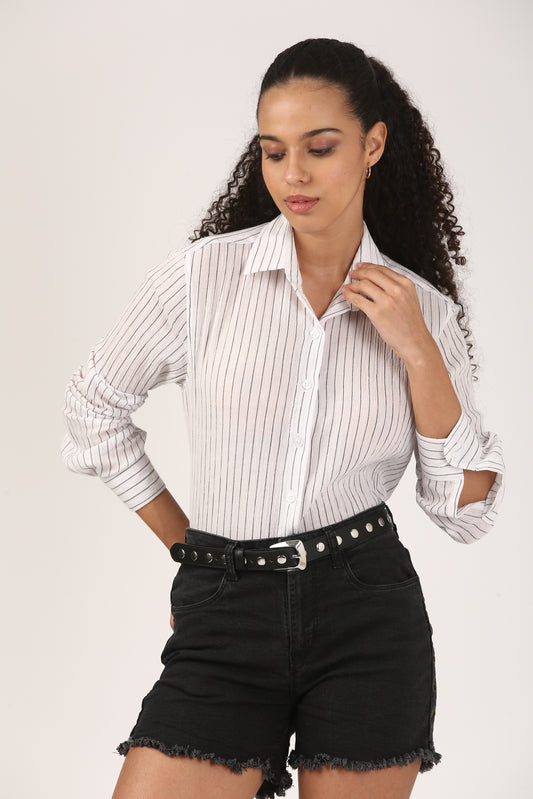 Crinkle Cotton Stripe Shirt