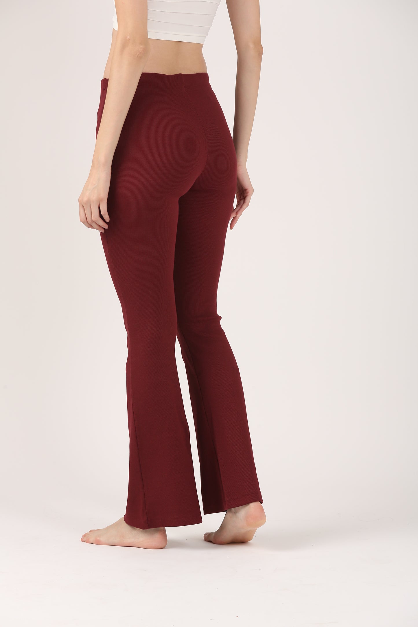 Soft Cotton Rib Wine Flare Pants