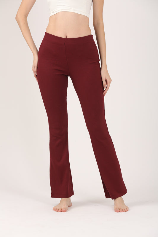 Soft Cotton Rib Wine Flare Pants