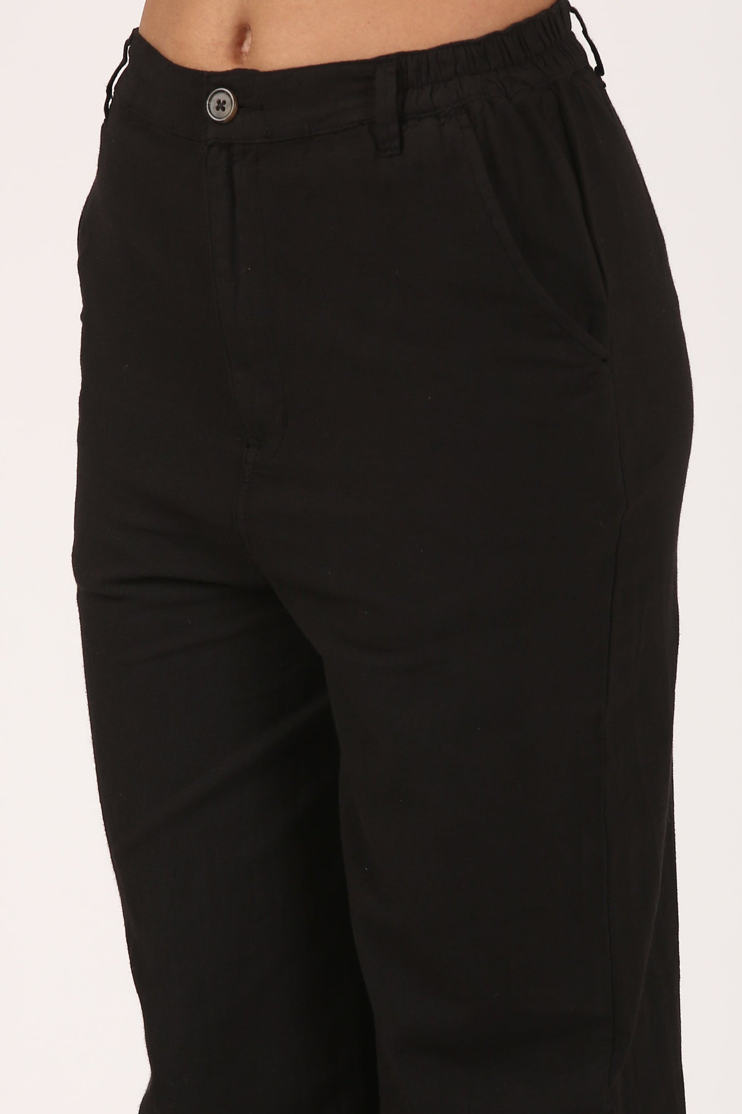 Black linen wide leg pant
