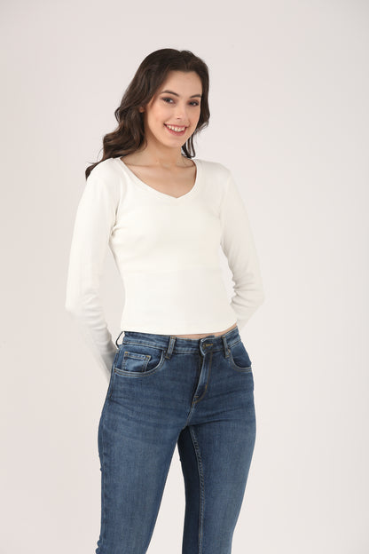 Soft Cotton Rib Sweetheart Neck Cream Top