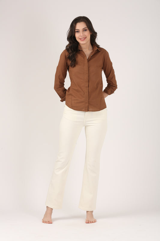 Coffee Brown Cotton Pintuck shirt