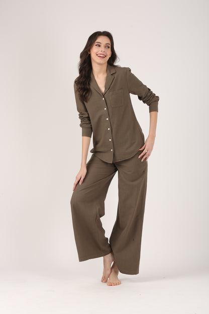 Olive Linen Lapel Shirt