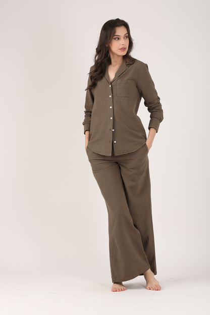 Olive Linen Lapel Shirt