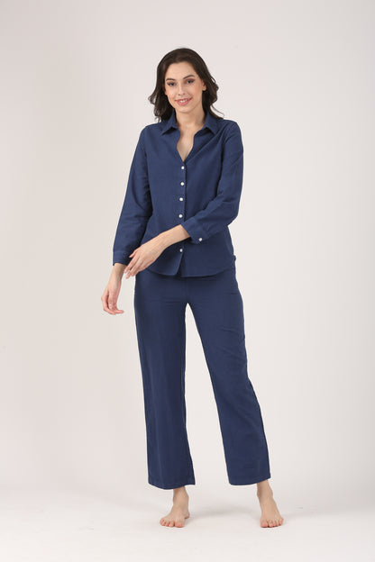 Linen Wide Leg Pants - Midnight Blue