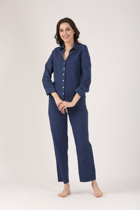 Linen Wide Leg Pants - Midnight Blue