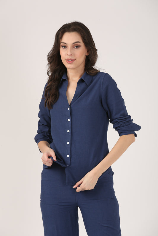Midnight Blue Classic Fit Linen Shirt