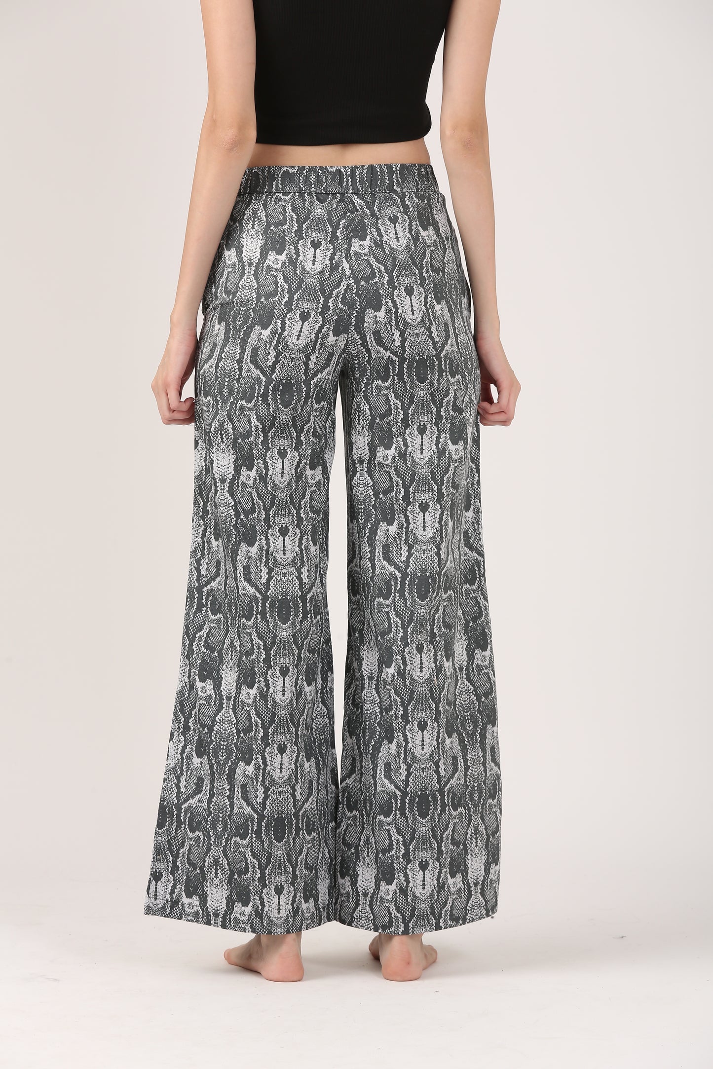 Black & Grey Cotton Flare Pant – Casual Wide Leg Trousers