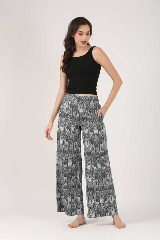 Black & Grey Cotton Flare Pant – Casual Wide Leg Trousers