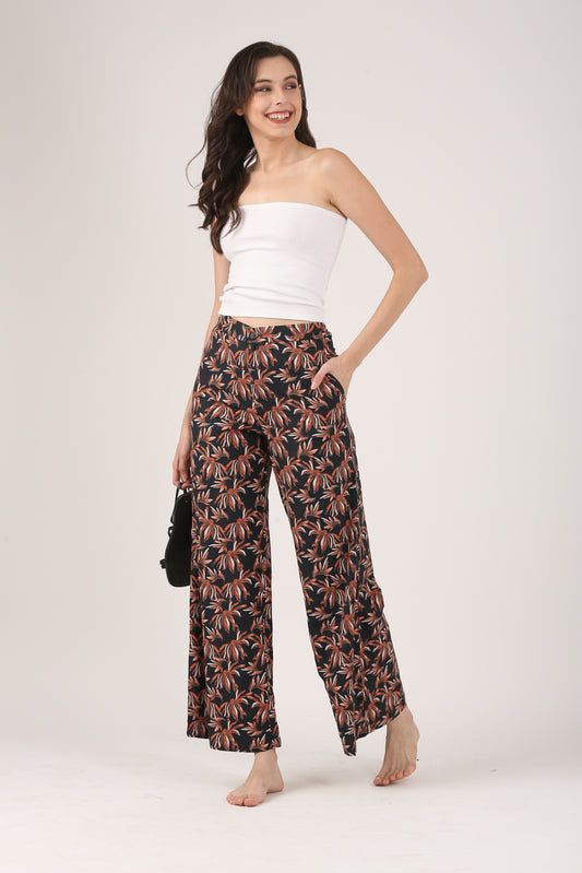 Boho Resort Flare Viscose Pant – Casual Wide Leg Trousers