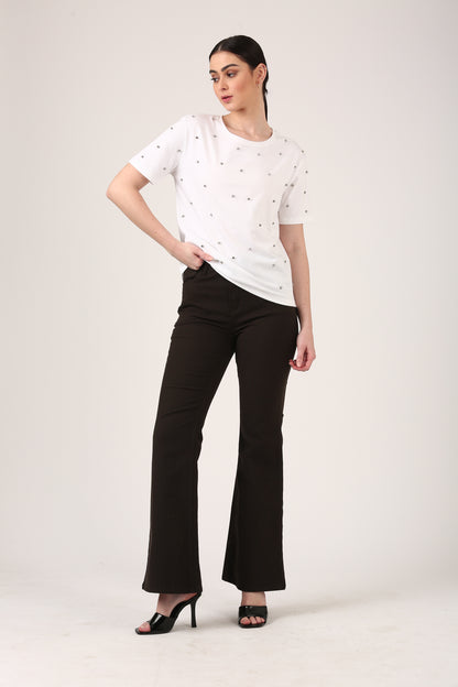 Burnt Charcoal Dobby Flare Stretch Pant