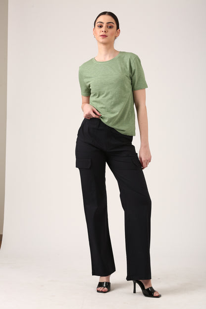 Melange Pistachio Round Neck T-Shirt