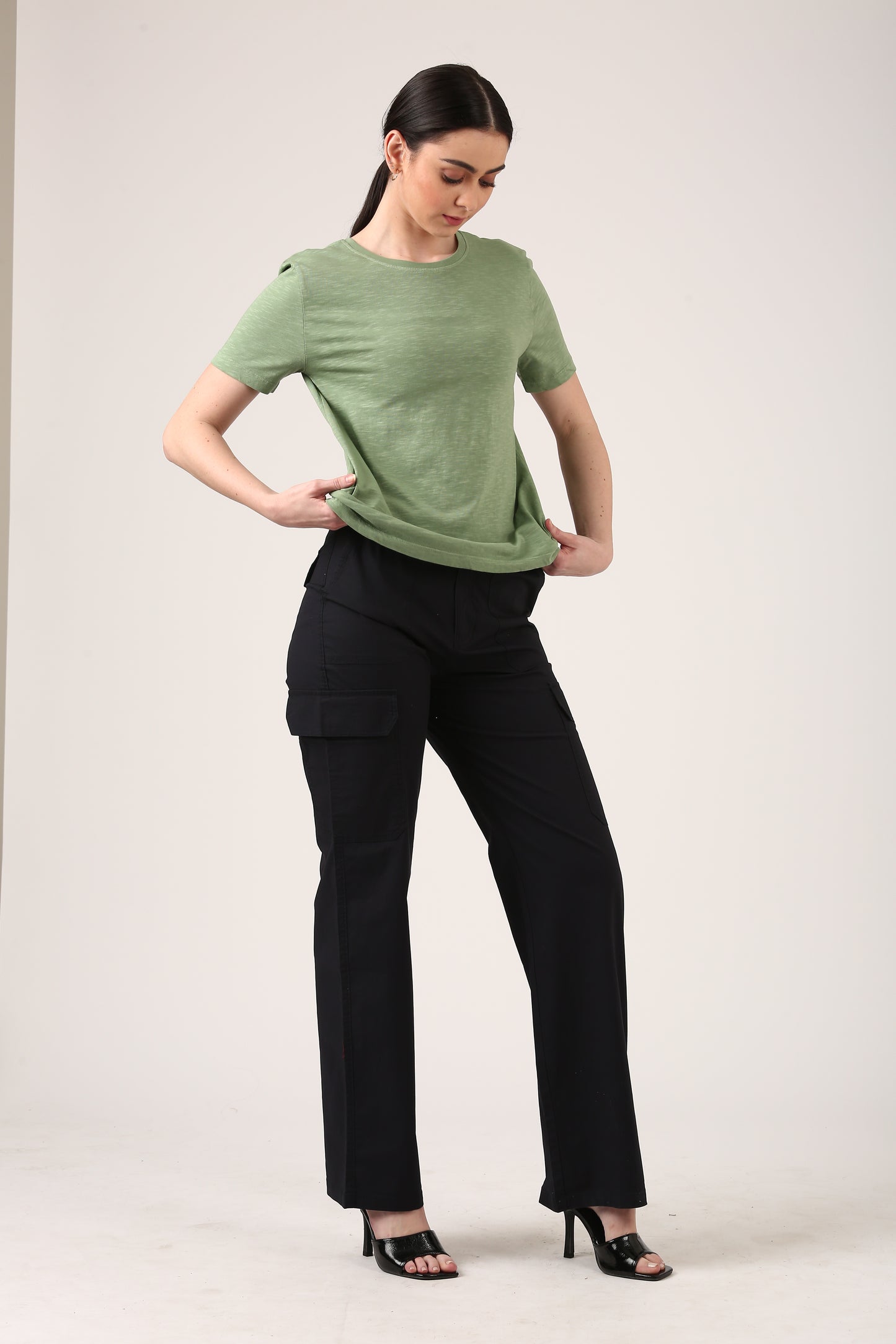 Melange Pistachio Round Neck T-Shirt