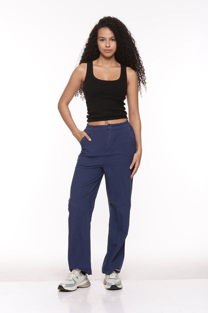 Linen Wide Leg Pants - Midnight Blue